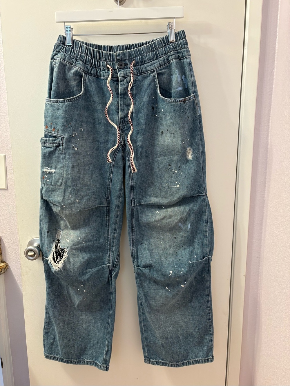 Modern Love Pull On Jeans We The Free Splatter Blue Wave Combo Pre ❤️